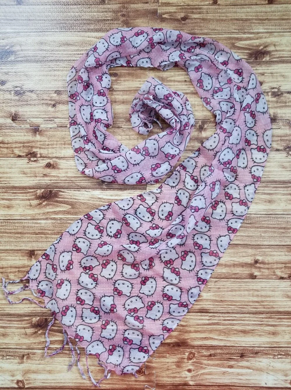 Hello Kitty Pink Scarf Sanrio Lightweight Kawaii Fringe Y2K
